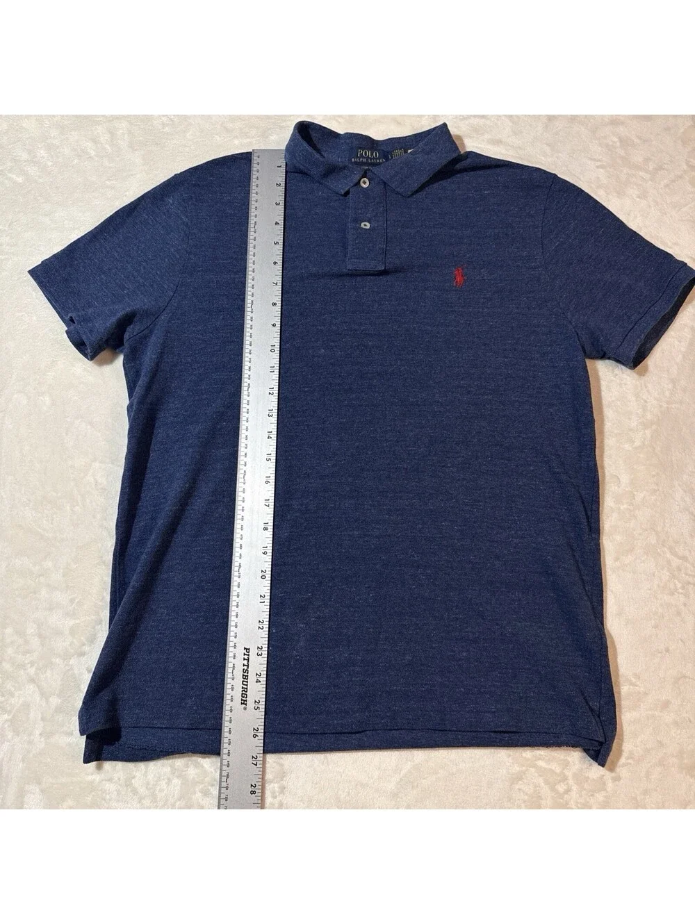 Polo Ralph Lauren Custom Slim Fit Heathered Blue Stretch Mesh Polo Shirt Mens LG
